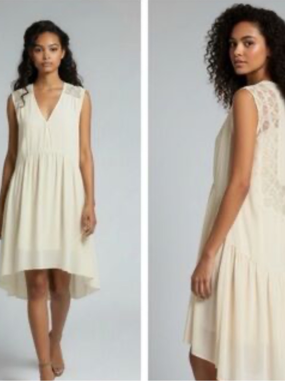 Sandro Paris Lace Inset Hi-Low Flowy Ivory Dress Sz 2 Whimsical Fairy Etherea